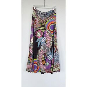 Coline Floral Black Multi  Maxi Skirt L Stretch Boho Hippie Eclectic Festival